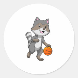 Racoon as Basketball player with Basketball Classic Round Sticker