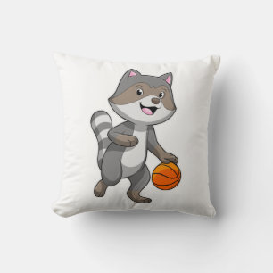 Racoon as Basketball player with Basketball Cushion