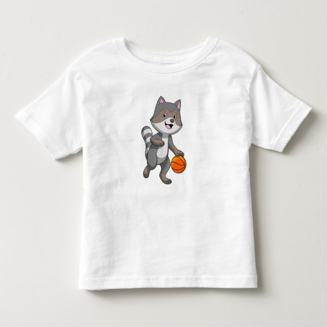 Racoon as Basketball player with Basketball Toddler T-Shirt (Front)