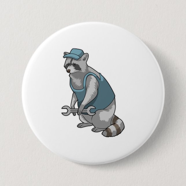 Racoon as Craftsman with Wrench 7.5 Cm Round Badge (Front)