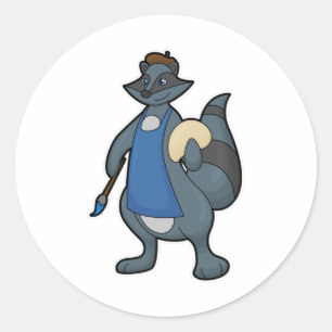 Racoon as Painter with Paintbrush Classic Round Sticker