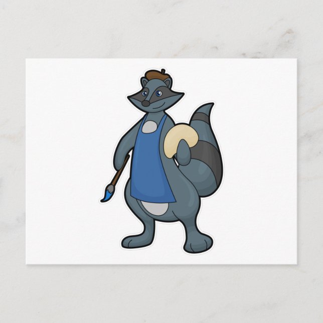 Racoon as Painter with Paintbrush Postcard (Front)