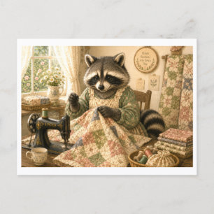 Racoon as Quilter Postcard