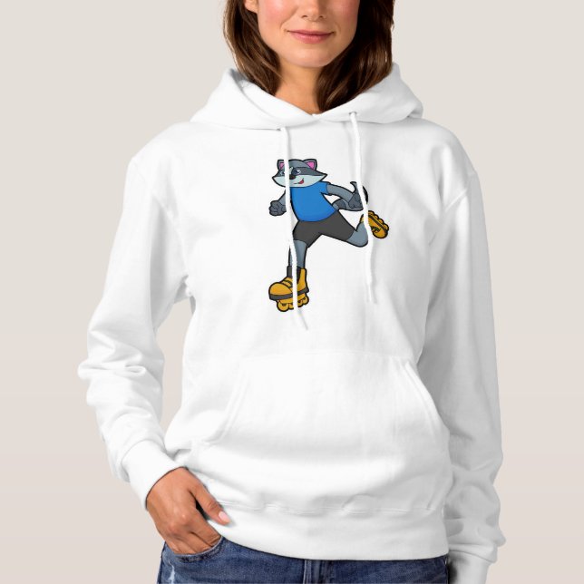 Racoon as Skater with Inline skates Hoodie (Front)