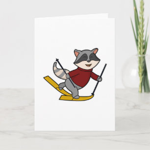 Racoon as Skier with Skis & Ski poles Card