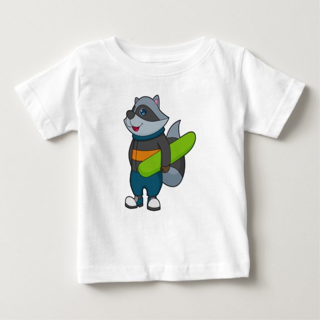 Racoon as Snowboarder with Snowboard Baby T-Shirt (Front)