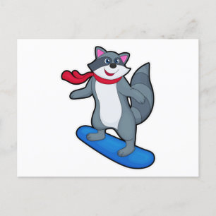 Racoon as Snowboarder with Snowboard & Scarf Postcard