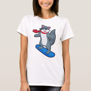 Racoon as Snowboarder with Snowboard & Scarf T-Shirt