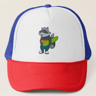 Racoon as Snowboarder with Snowboard Trucker Hat