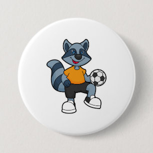 Racoon as Soccer player with Soccer ball 7.5 Cm Round Badge