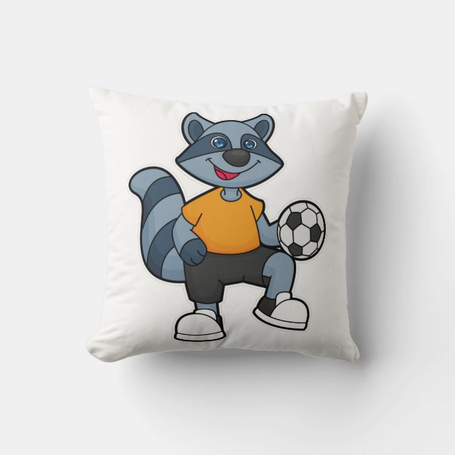 Racoon as Soccer player with Soccer ball Cushion (Front)