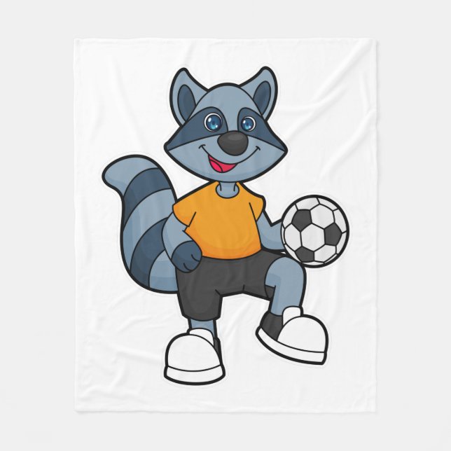 Racoon as Soccer player with Soccer ball Fleece Blanket (Front)