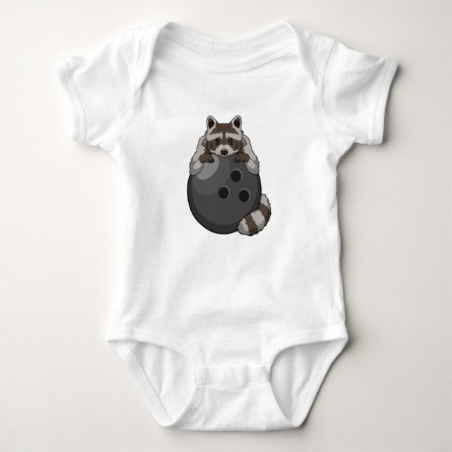 Racoon at Bowling with Bowling ball Baby Bodysuit (Front)