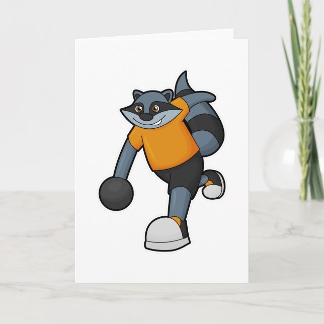 Racoon at Bowling with Bowling ball Card (Front)