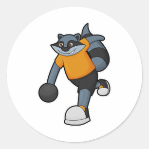 Racoon at Bowling with Bowling ball Classic Round Sticker