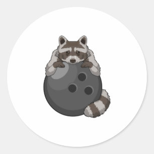 Racoon at Bowling with Bowling ball Classic Round Sticker
