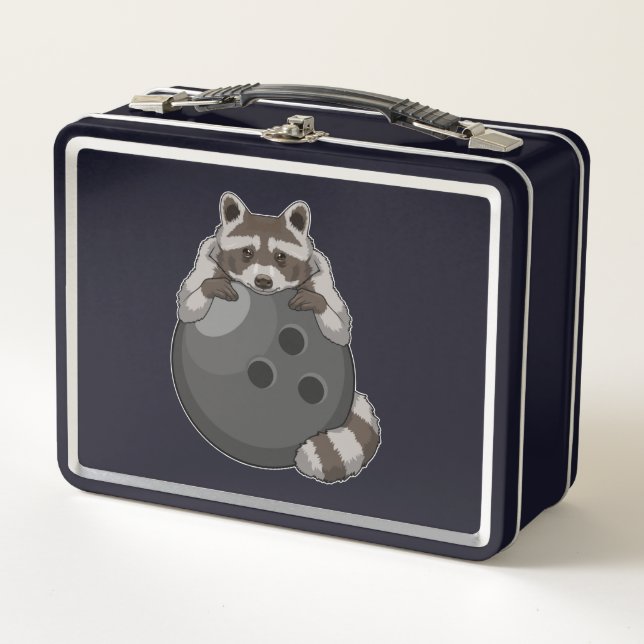 Racoon at Bowling with Bowling ball Metal Lunch Box (Front)