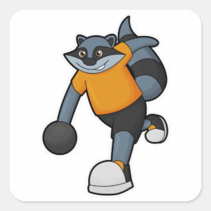 Racoon at Bowling with Bowling ball Square Sticker