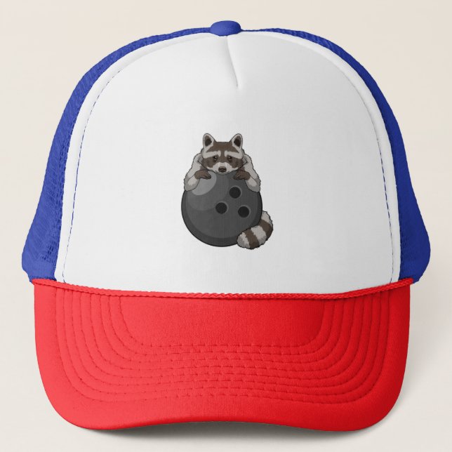 Racoon at Bowling with Bowling ball Trucker Hat (Front)