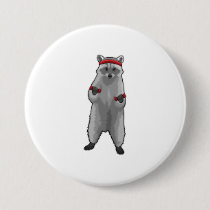 Racoon at Fitness with Dumbbells 7.5 Cm Round Badge
