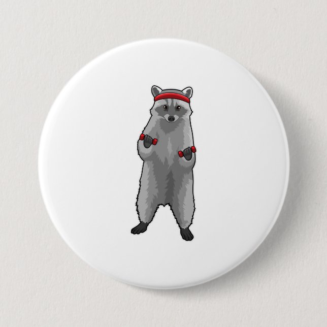 Racoon at Fitness with Dumbbells 7.5 Cm Round Badge (Front)
