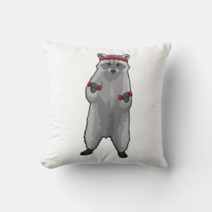 Racoon at Fitness with Dumbbells Cushion