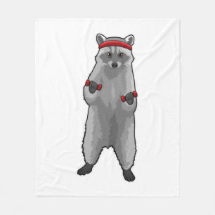 Racoon at Fitness with Dumbbells Fleece Blanket