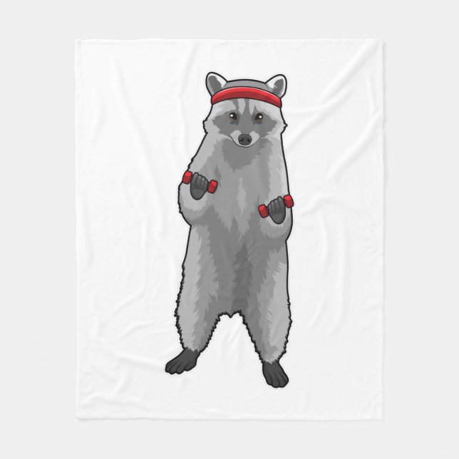 Racoon at Fitness with Dumbbells Fleece Blanket (Front)