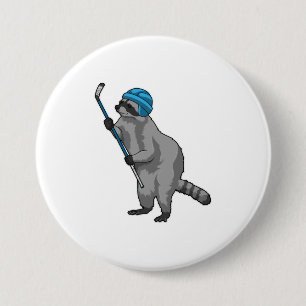 Racoon at Ice hockey with Ice hockey stick 7.5 Cm Round Badge