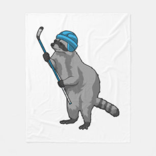 Racoon at Ice hockey with Ice hockey stick Fleece Blanket