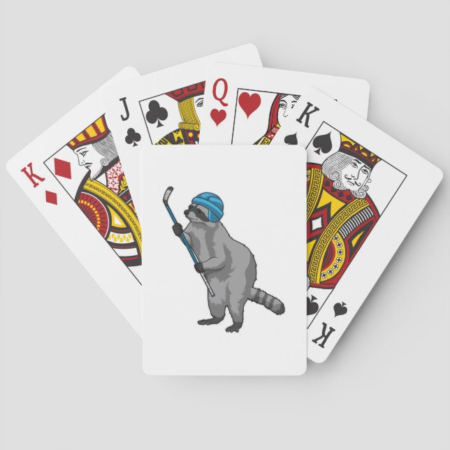 Racoon at Ice hockey with Ice hockey stick Playing Cards (Back)