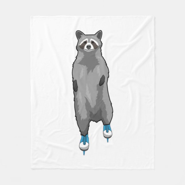 Racoon at Ice skating with Ice skates Fleece Blanket (Front)