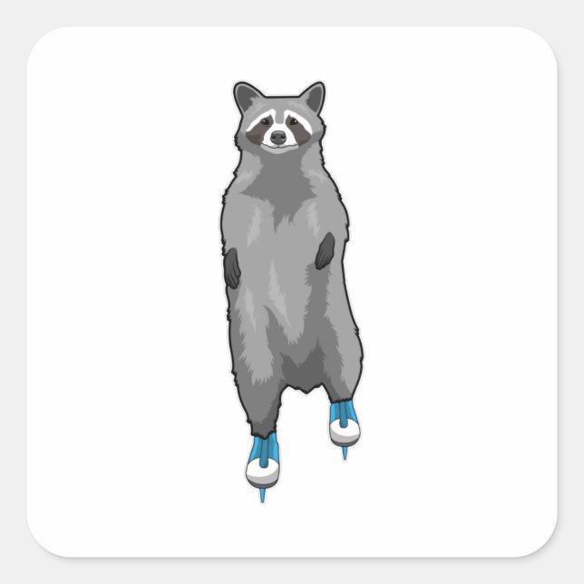 Racoon at Ice skating with Ice skates Square Sticker (Front)