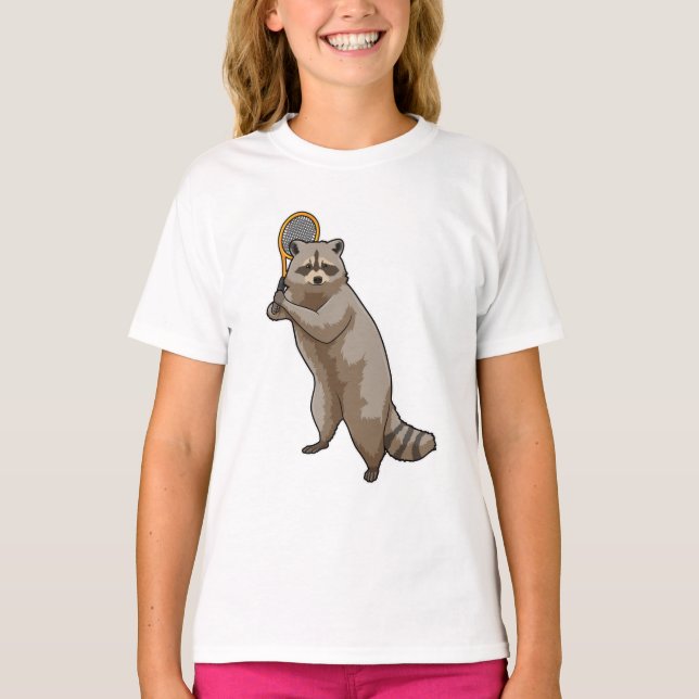 Racoon at Tennis with Tennis racket T-Shirt (Front)