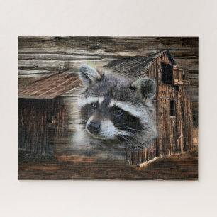 Racoon At The Old Barn Jigsaw Puzzle