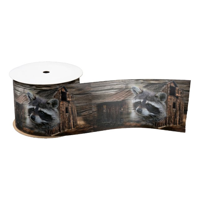 Racoon At The Old Barn Satin Ribbon (Spool)