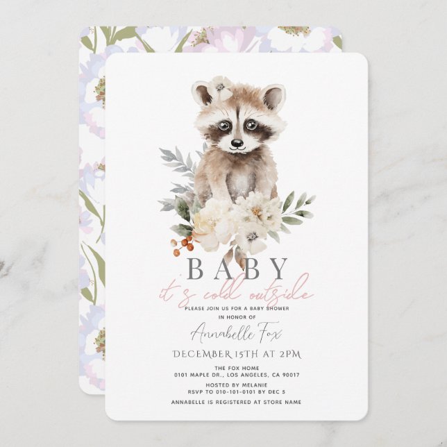 Racoon Baby It's Cold Outside Baby Shower Invitation (Front/Back)