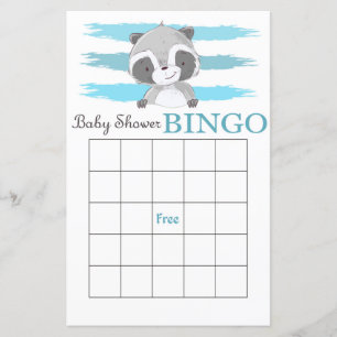 Racoon baby shower bingo card