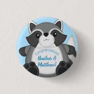 Racoon Baby Shower Blue 3 Cm Round Badge