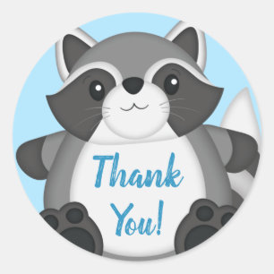 Racoon Baby Shower Blue Classic Round Sticker