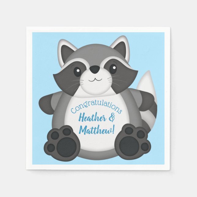 Racoon Baby Shower Blue Napkin (Front)