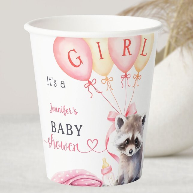 Racoon Baby Shower Girl Pink Cute  Paper Cups (Creator Uploaded)