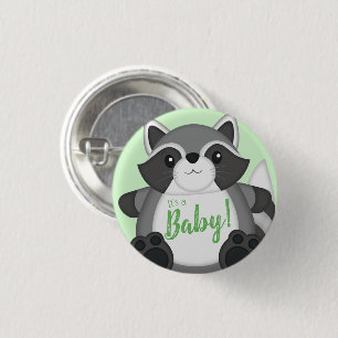 Racoon Baby Shower Green 3 Cm Round Badge