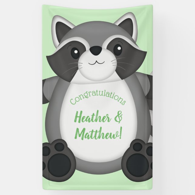 Racoon Baby Shower Green Banner (Vertical)