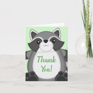 Racoon Baby Shower Green Thank You Card