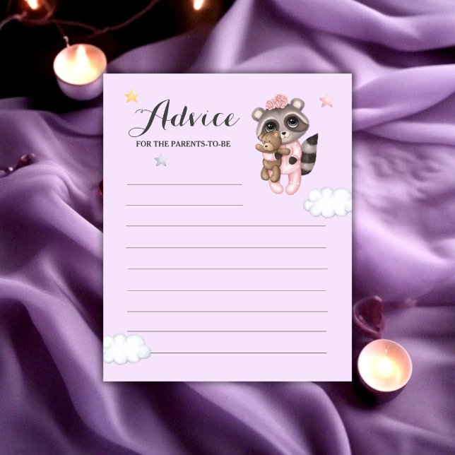 Racoon Baby Shower Lavender Advice For Parents (Raccoon Animal Girl Baby Shower Advice For Parents)