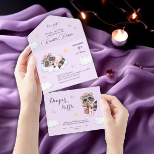 Racoon Baby Shower Lavender All In One Invitation