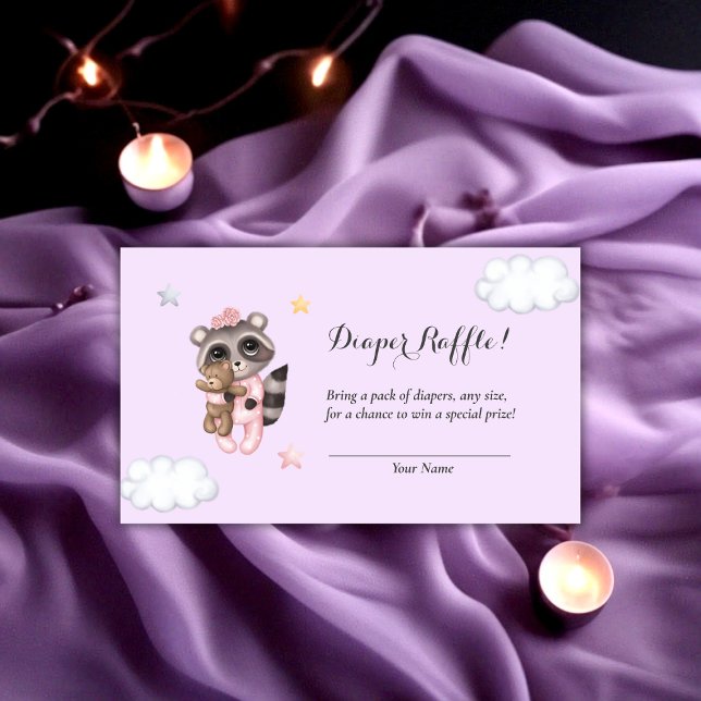 Racoon Baby Shower Lavender Diaper Raffle Enclosure Card (Raccoon Animal Girl Baby Shower Diaper Raffle Enclosure Card)
