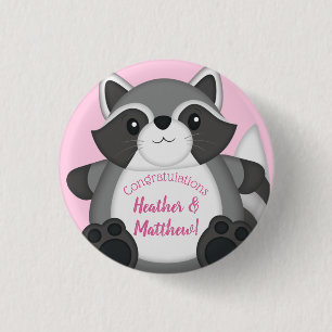 Racoon Baby Shower Pink 3 Cm Round Badge