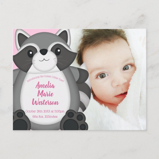 Racoon Baby Shower Pink Postcard (Front)